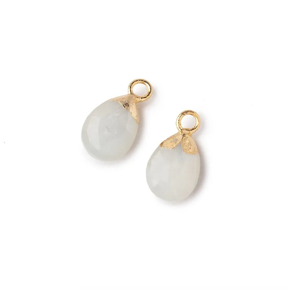 10x7mm Gold Leafed White Moonstone Faceted Pear Set of 2 Pendants