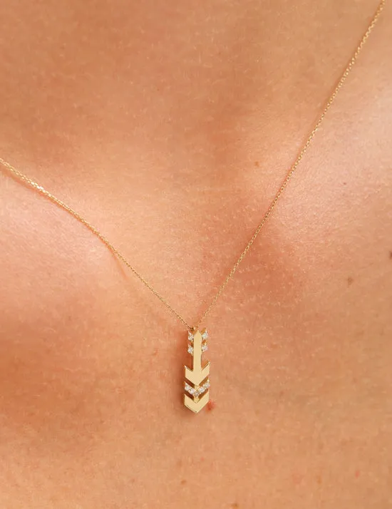 14K Solid Gold Arrow Diamond Necklace