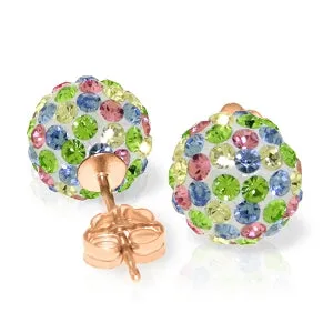 14K Solid Rose Gold Multicolor Cubic Zirconia Ball Stud Earrings