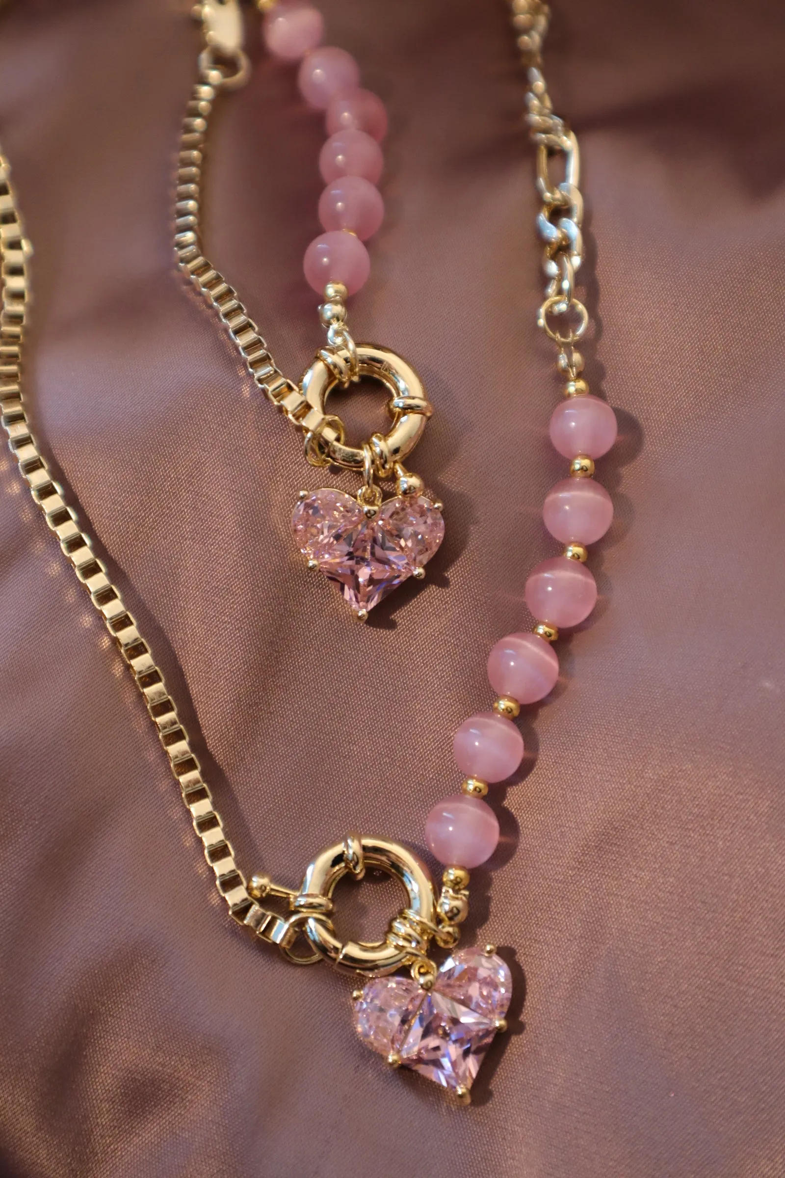 18K Gold Pink Heart Necklace