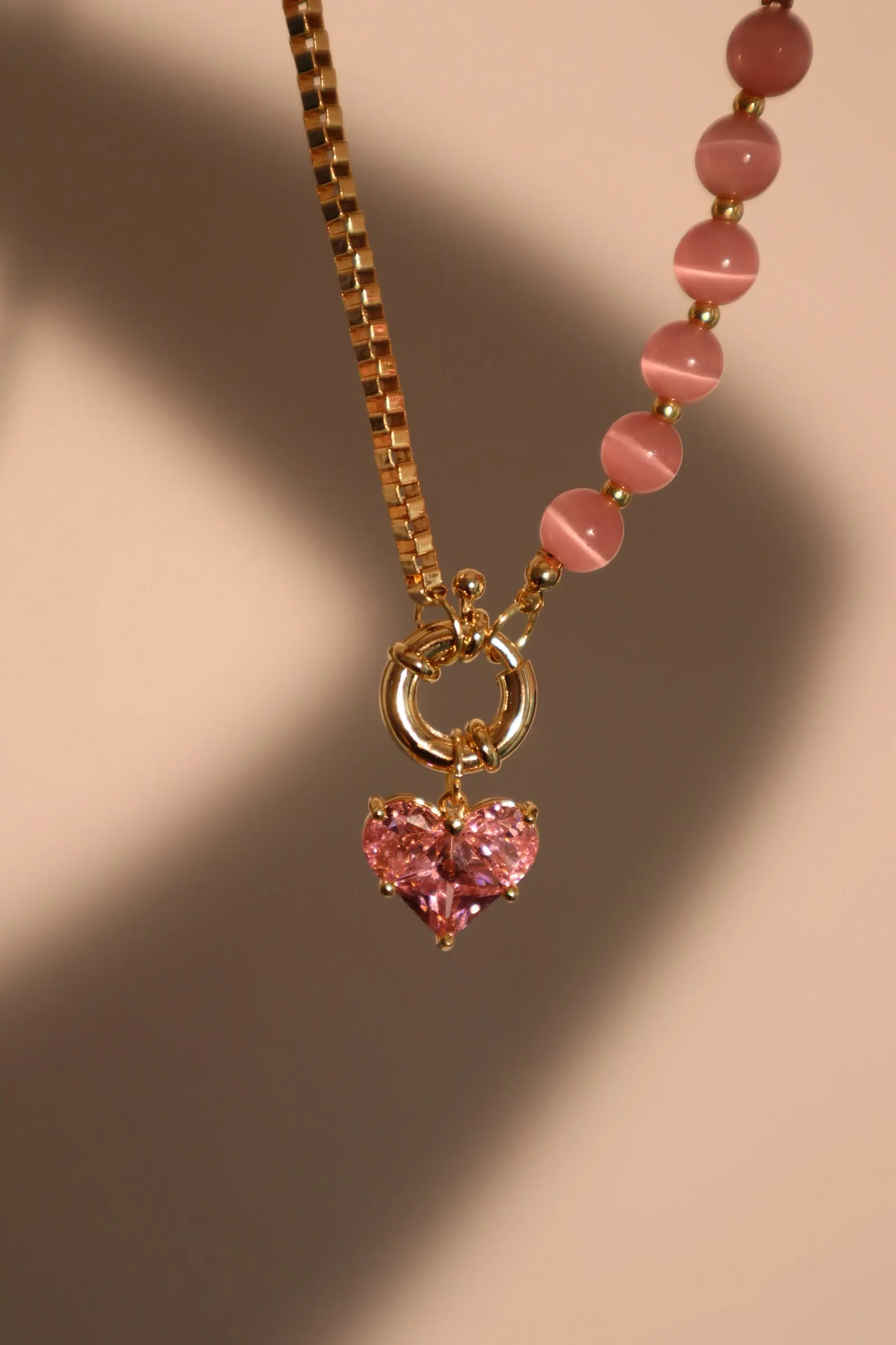 18K Gold Pink Heart Necklace