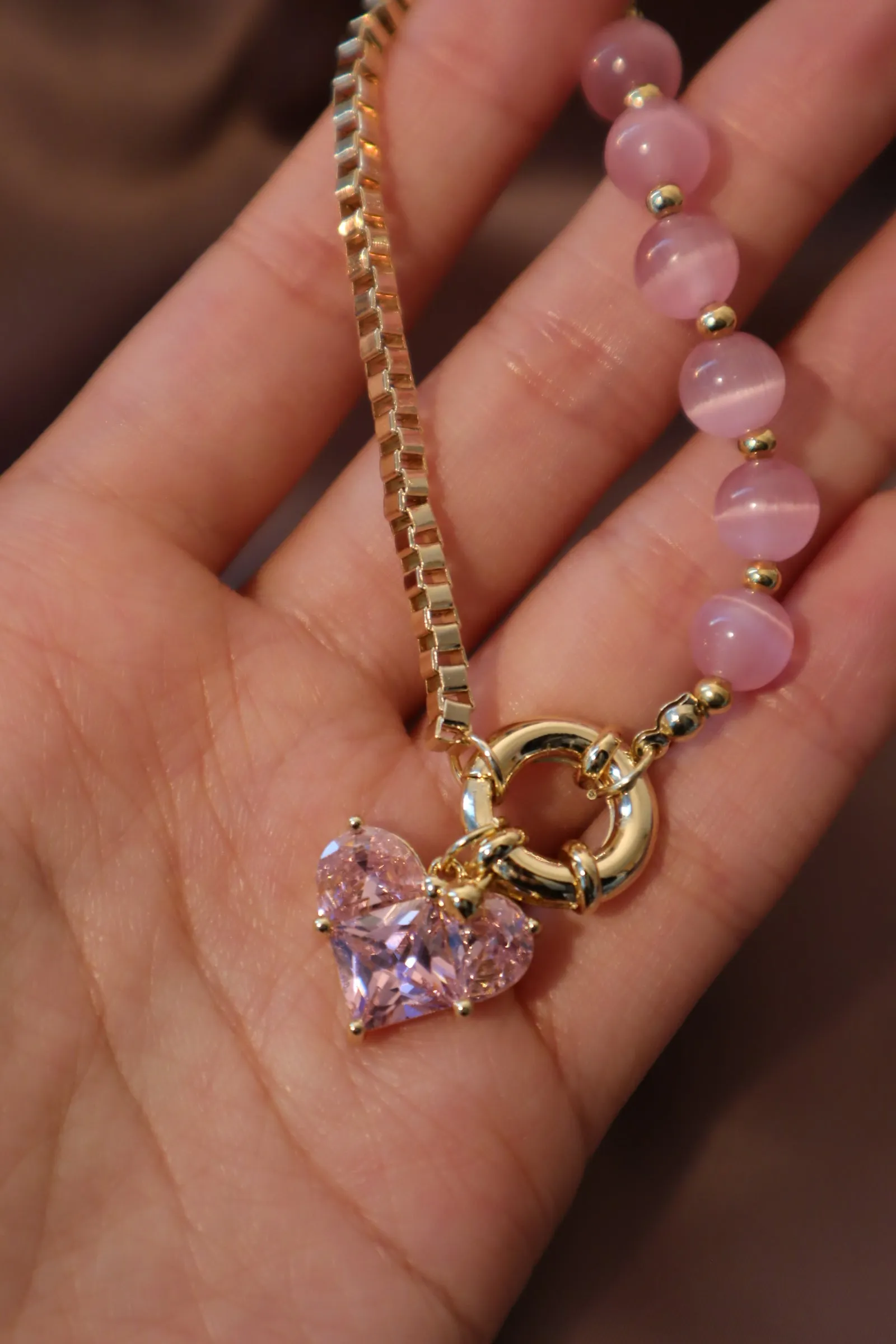 18K Gold Pink Heart Necklace