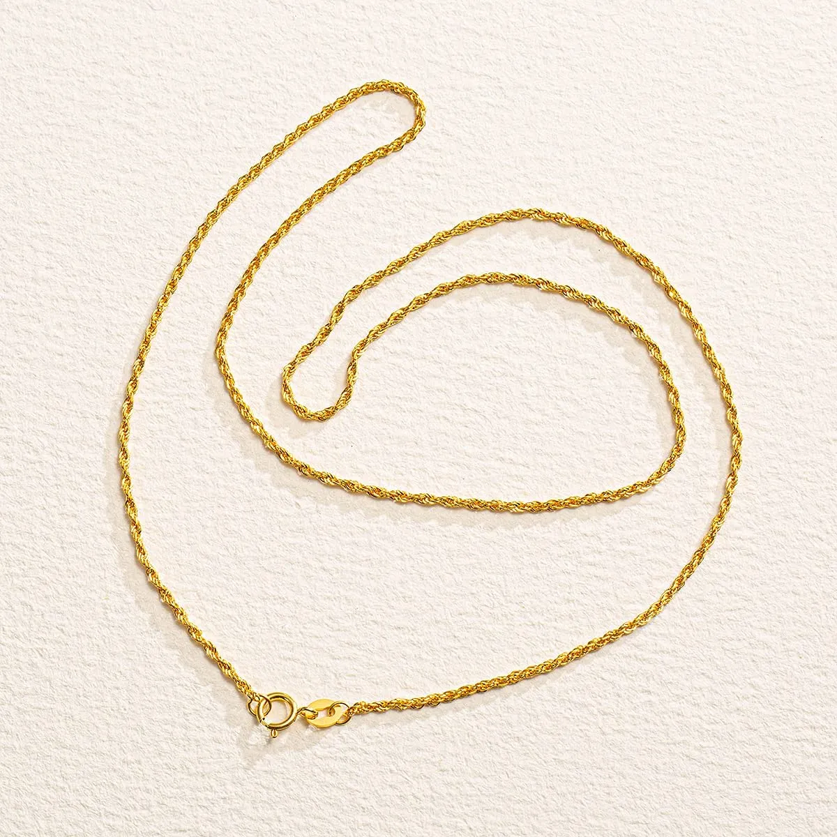 18K Yellow Gold Minimalist Rope Chain Necklace 1.5mm 18 INCH