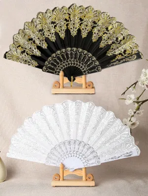 1pc Classical Dancing Cheongsam Style Palace Fan, Bridal Fan With A Delicate Sense (Randomly Printed Pattern)