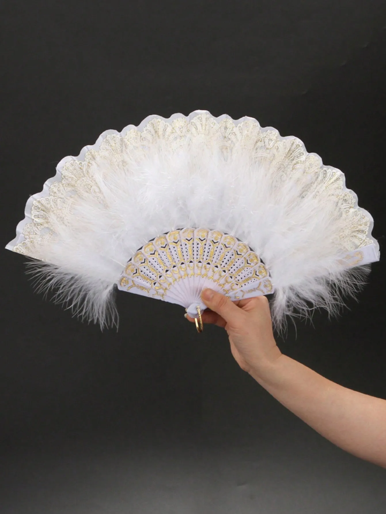 1pc Feather Fan, Ostrich Feather Folding Fan For Dance Performance And Photoshoots, European-Style Palace Fan For Tea Parties, Bridal Hand Fan, Lolita Decorative Fan