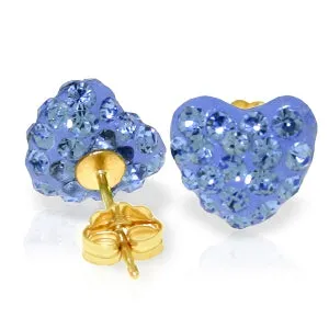 2.65 Carat 14K Solid Yellow Gold Blue Cubic Zirconia Heart Stud Earrings