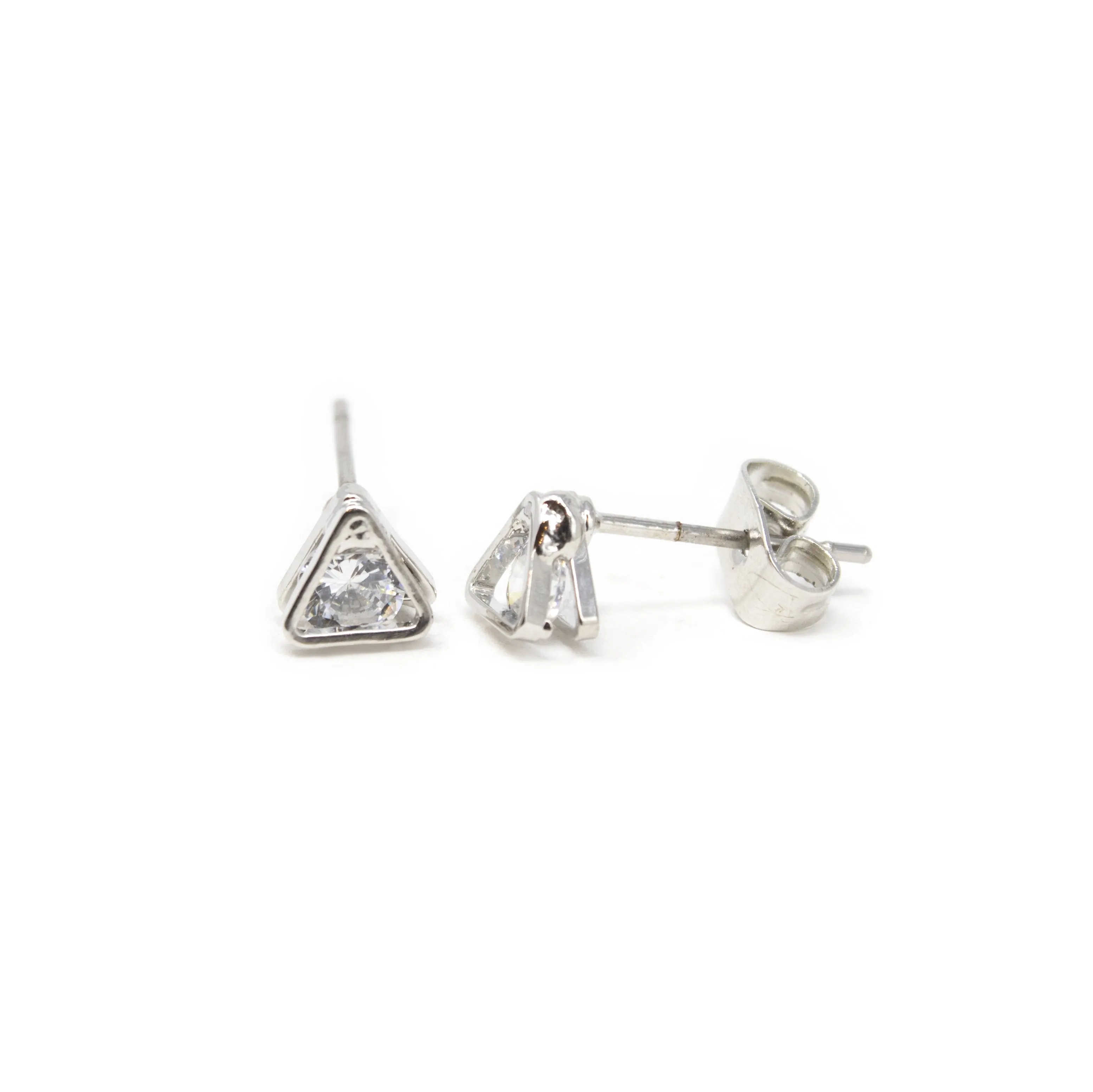 3 pair CZ Fancy Stud Earrings Rhodium Pl