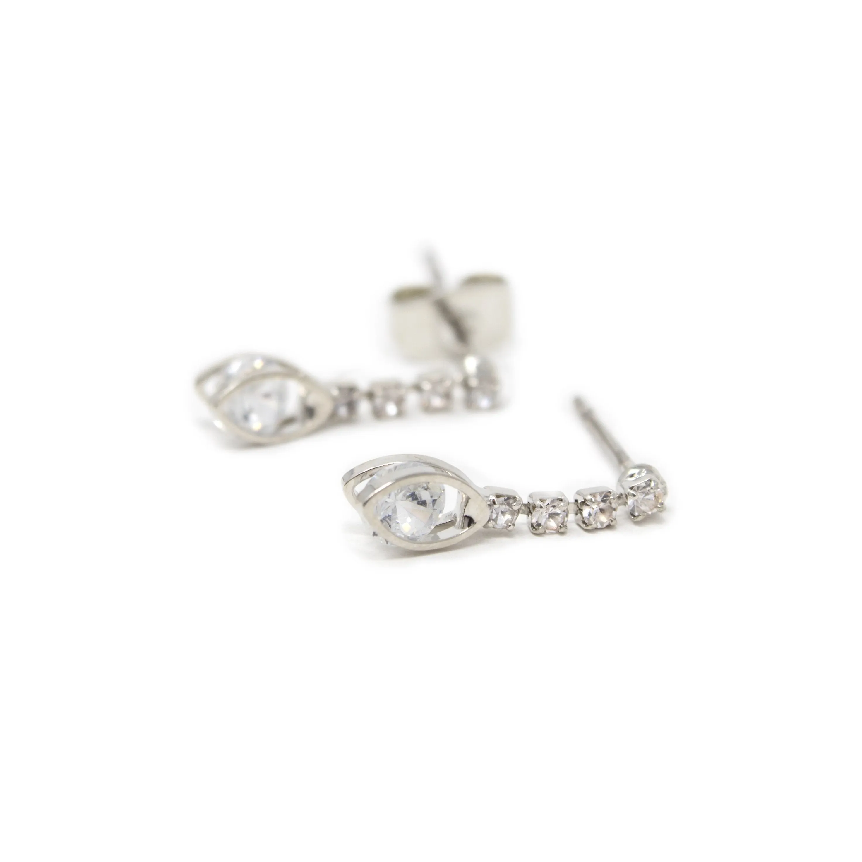 3 pair CZ Fancy Stud Earrings Rhodium Pl