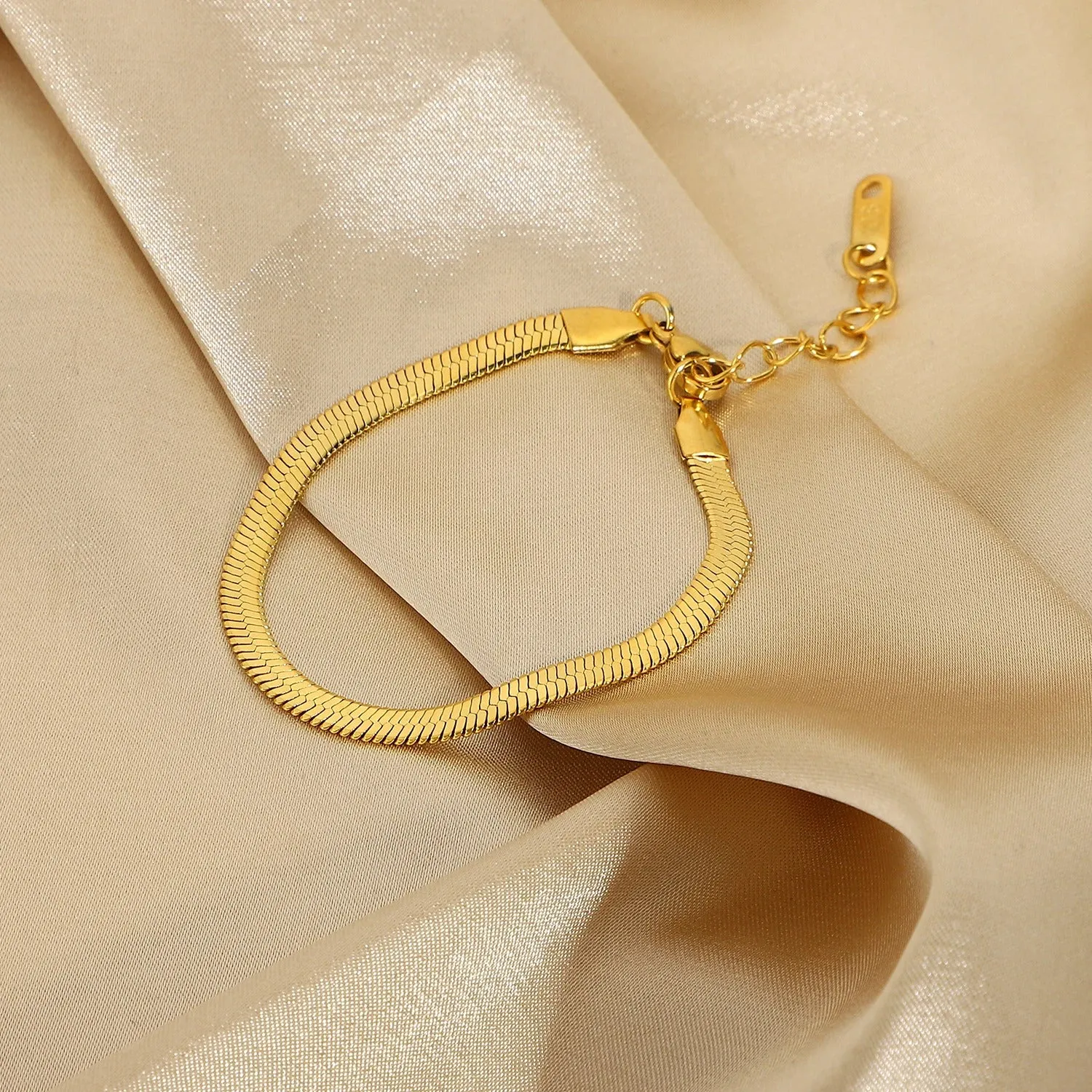 3mm Width Herringbone Snake Chain Bracelet - Gold