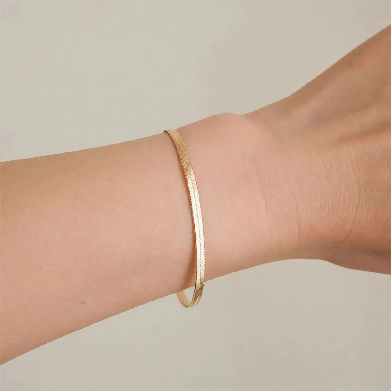 3mm Width Herringbone Snake Chain Bracelet - Gold