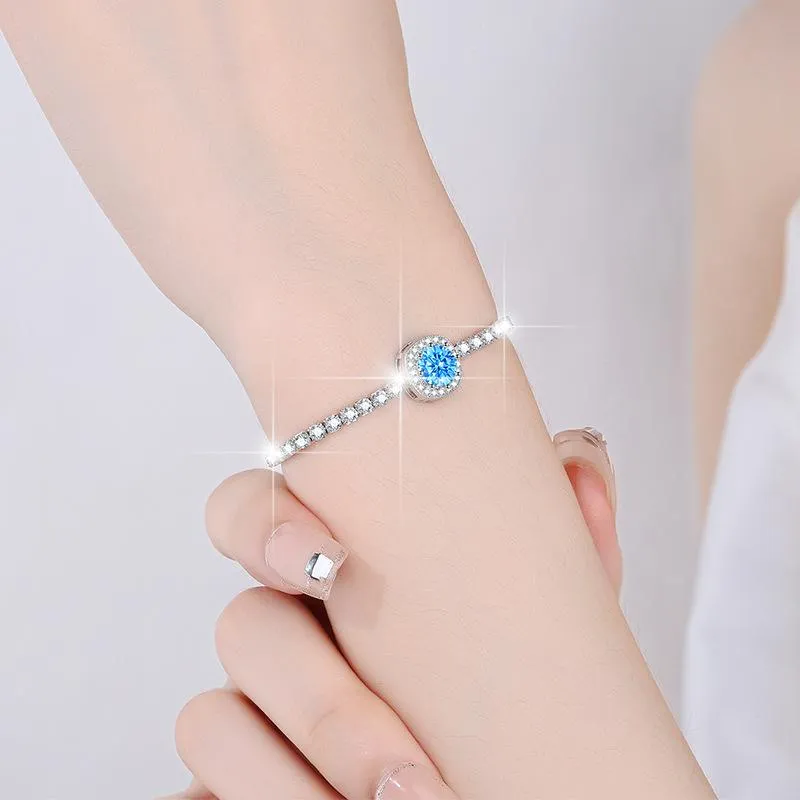 54. S925 Sterling Silver Starry Sky Bracelet Colored Synthetic Moissanite Bracelet