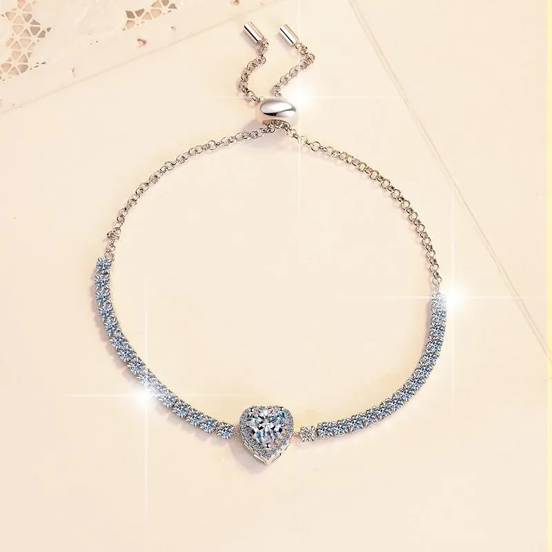 55. S925 Sterling Silver  Heart-Shaped Starry Sky Bracelet Synthetic Moissanite Bracelet