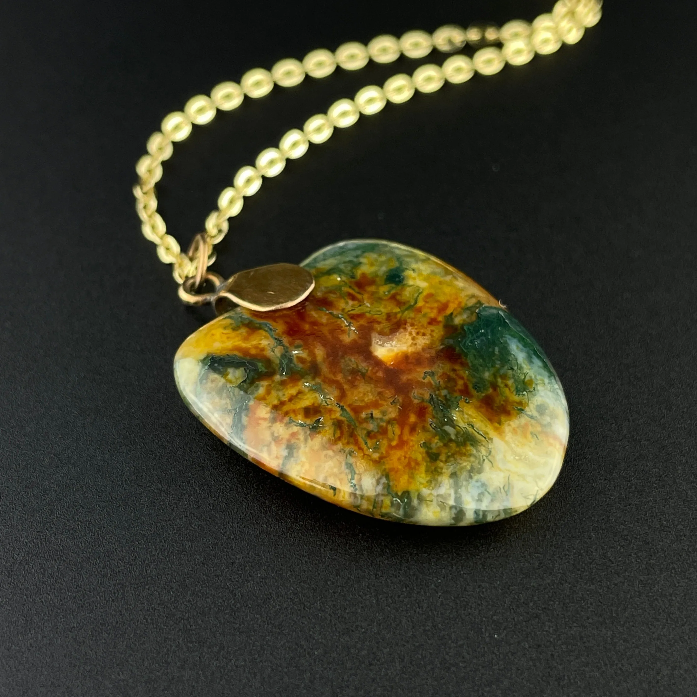 9K Gold Scottish Moss Agate Pendant Necklace