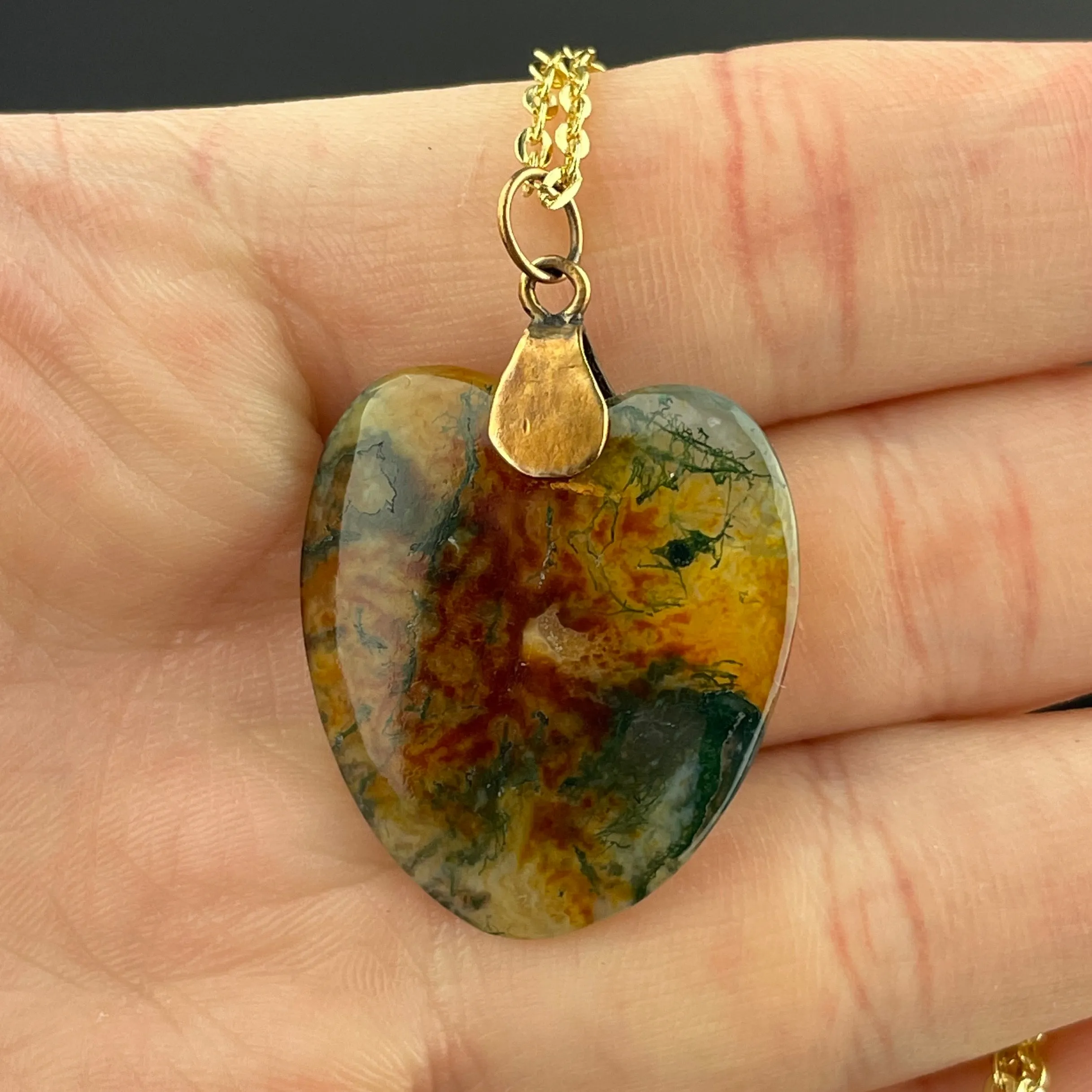 9K Gold Scottish Moss Agate Pendant Necklace