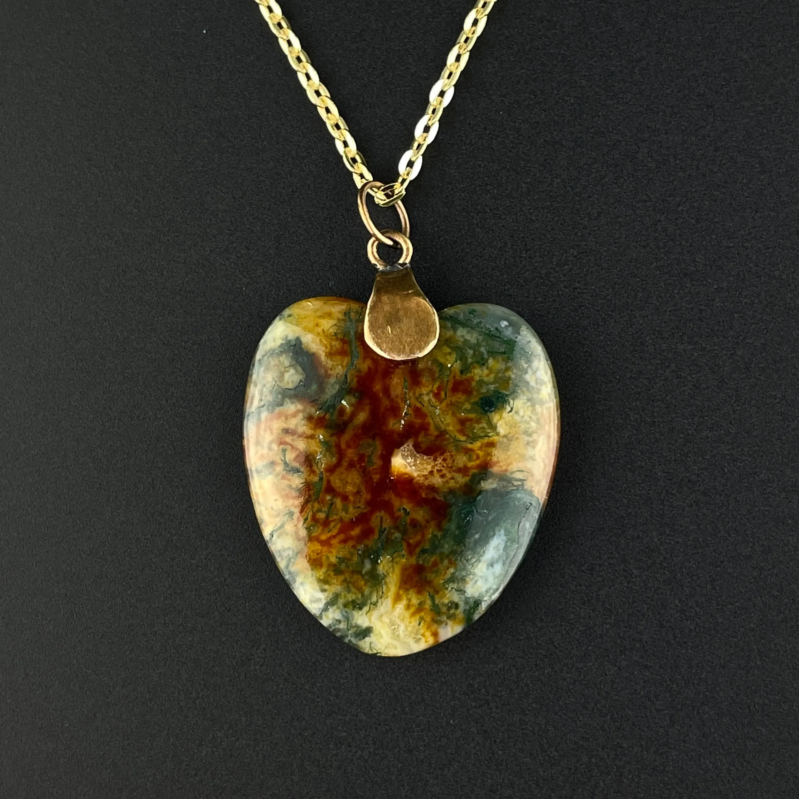 9K Gold Scottish Moss Agate Pendant Necklace