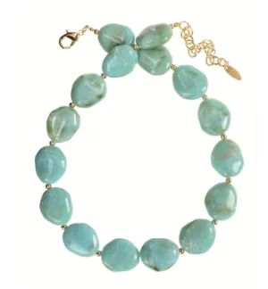 Acrylic Cloudy Day 'Stone' Beads necklace- Azure/Gold by Hot Tomato