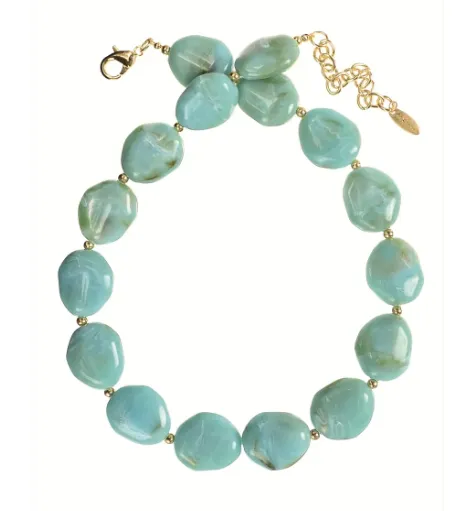 Acrylic Cloudy Day 'Stone' Beads necklace- Azure/Gold by Hot Tomato