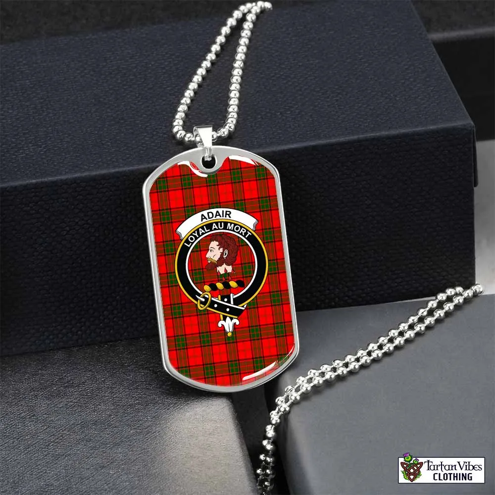 Adair Tartan Dog Tag Necklace with Family Crest