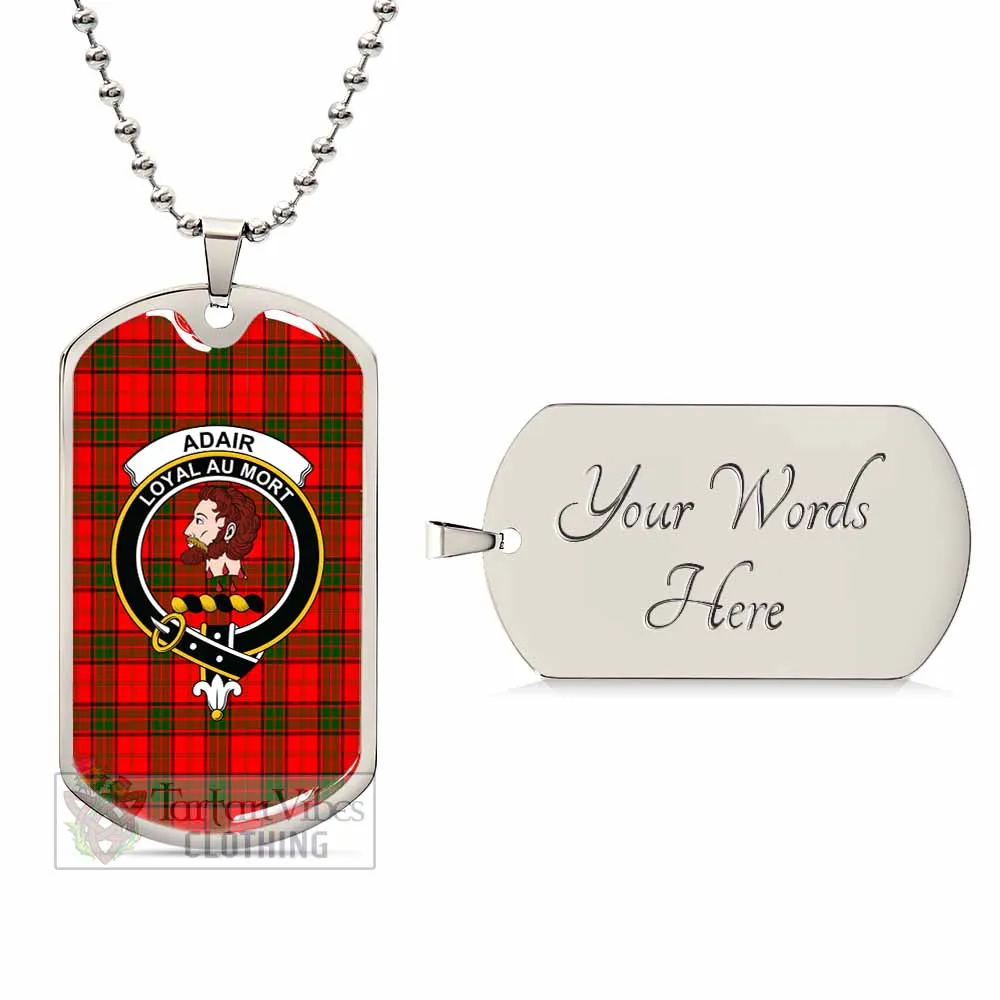 Adair Tartan Dog Tag Necklace with Family Crest