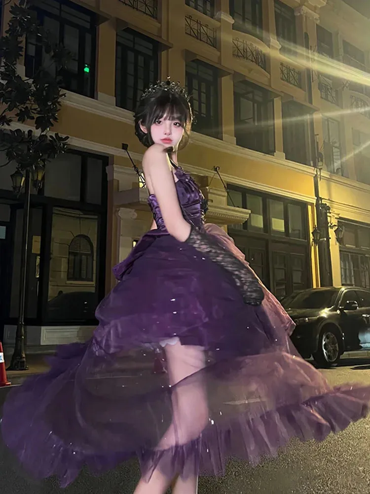 Advbridge  French Lolita Purple Dress High Grade Starry Sky Sparkling Dress Cos Evening Palace Princess Dress Vintage Violet Glitter Skirt