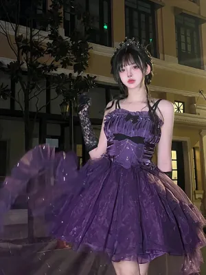 Advbridge  French Lolita Purple Dress High Grade Starry Sky Sparkling Dress Cos Evening Palace Princess Dress Vintage Violet Glitter Skirt