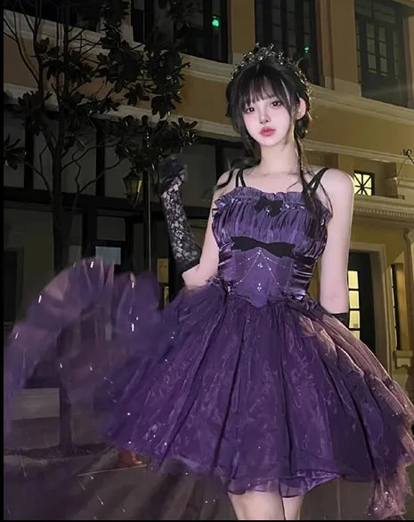 Advbridge  French Lolita Purple Dress High Grade Starry Sky Sparkling Dress Cos Evening Palace Princess Dress Vintage Violet Glitter Skirt