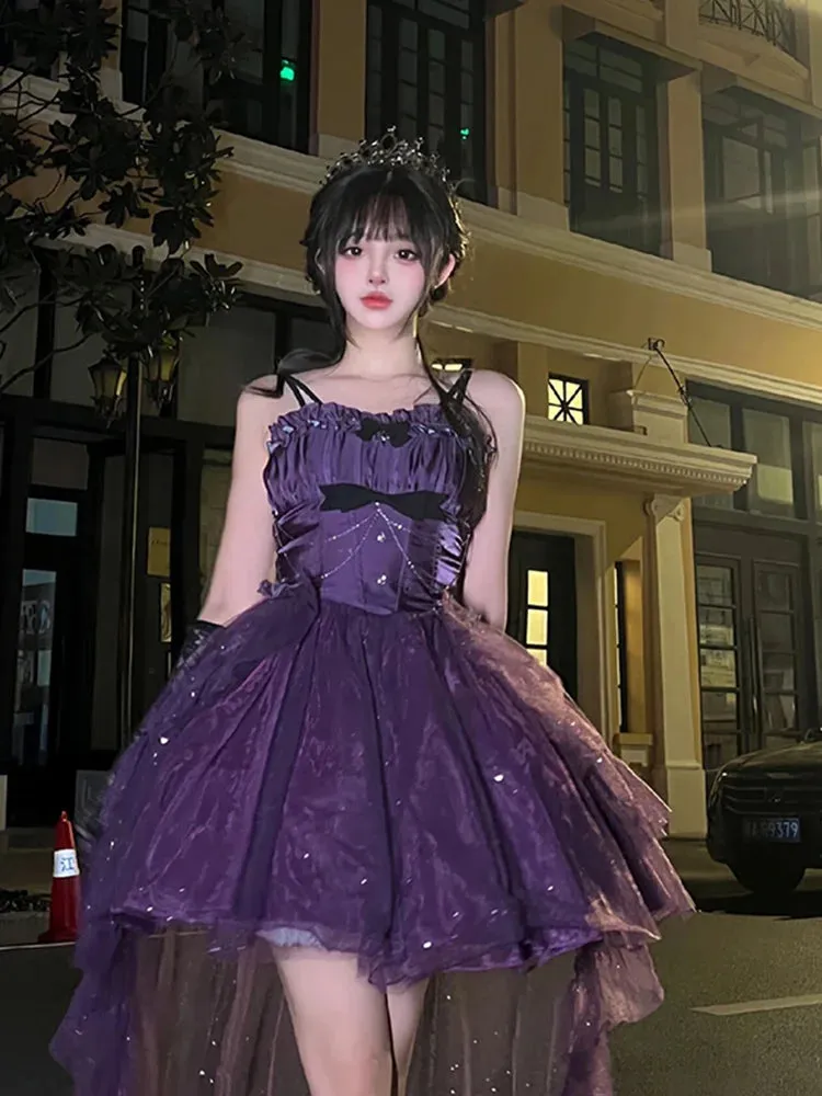 Advbridge  French Lolita Purple Dress High Grade Starry Sky Sparkling Dress Cos Evening Palace Princess Dress Vintage Violet Glitter Skirt