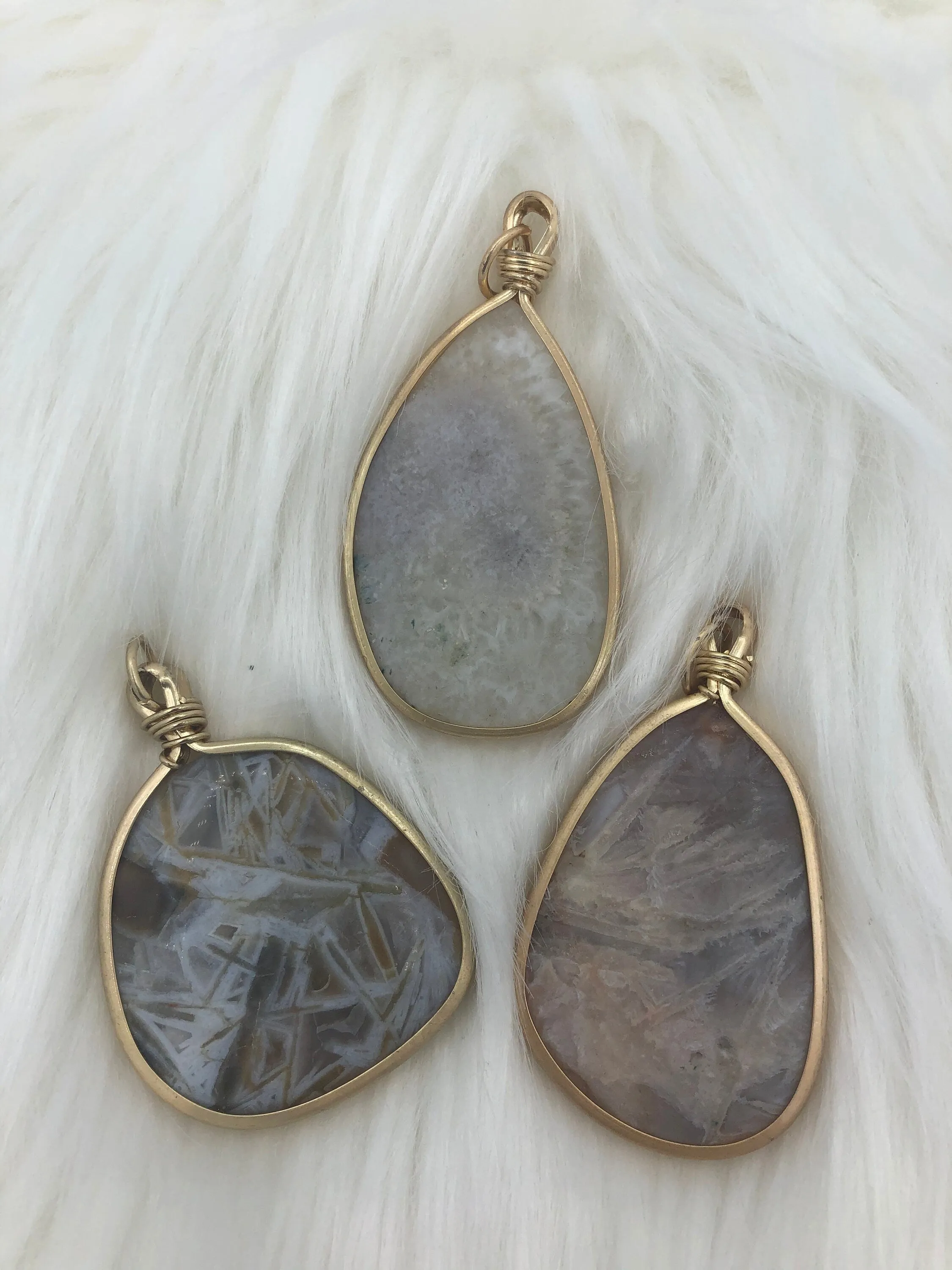 Agate Pendant with Brass Matte Gold Bezel Natural Stone will come in a variety of sizes and colors.