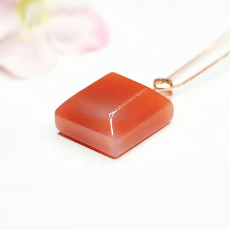 Agate Sugar Cube Pendant Necklace in Sterling Silver with Rose Gold Finish