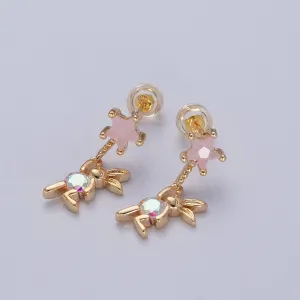 Aim Eternal -CZ Pink Star Studs Earrings W. Rabbit Charm