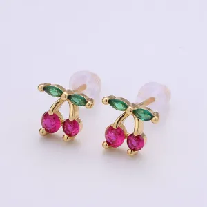 Aim Eternal - Purple Crystal Cherry Fruits Studs Earrings