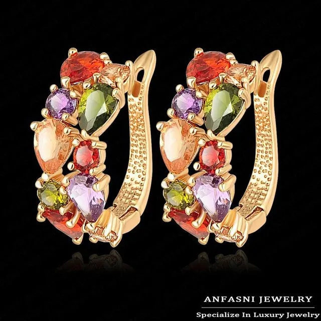 ANFASNI 2016 Fashion Brilliant MultiColor Flower Earrings Rose Gold Plt Cubic Zircon Earring Wedding For Women CER0143