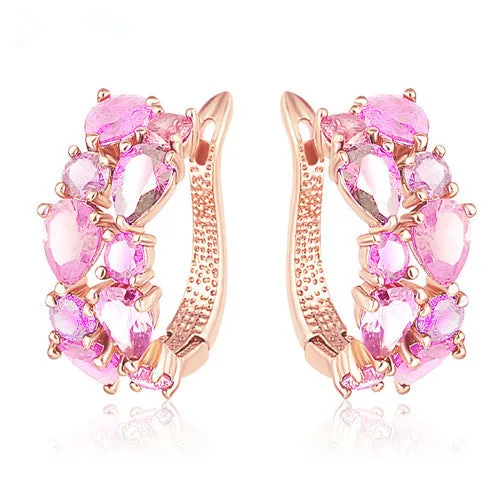 ANFASNI 2016 Fashion Brilliant MultiColor Flower Earrings Rose Gold Plt Cubic Zircon Earring Wedding For Women CER0143