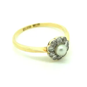 Antique Edwardian Diamond & Pearl 18ct Yellow Gold Gemstone Engagement Ring | O 1/2 (7.5)