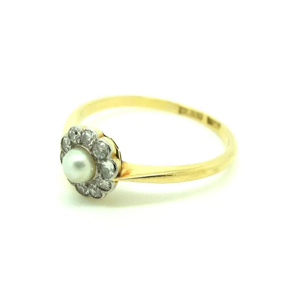 Antique Edwardian Diamond & Pearl 18ct Yellow Gold Gemstone Engagement Ring | O 1/2 (7.5)