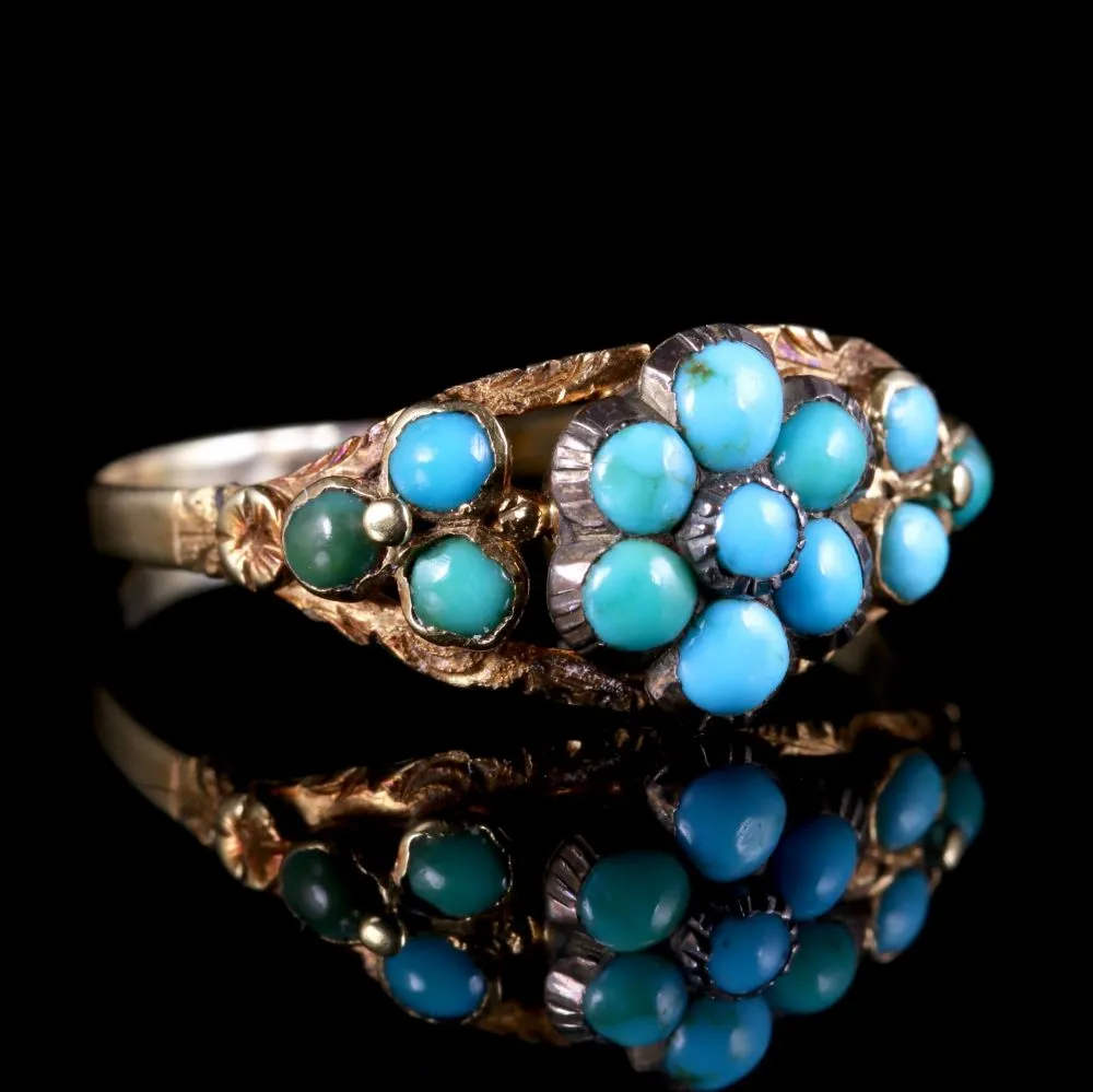 Antique Georgian Turquoise Cluster Flower Ring Gold Circa 1810