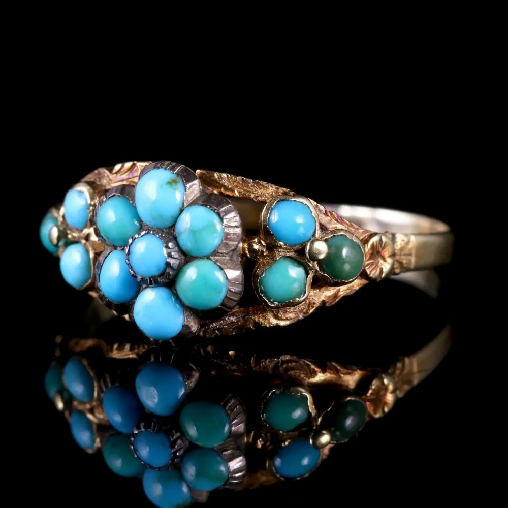 Antique Georgian Turquoise Cluster Flower Ring Gold Circa 1810