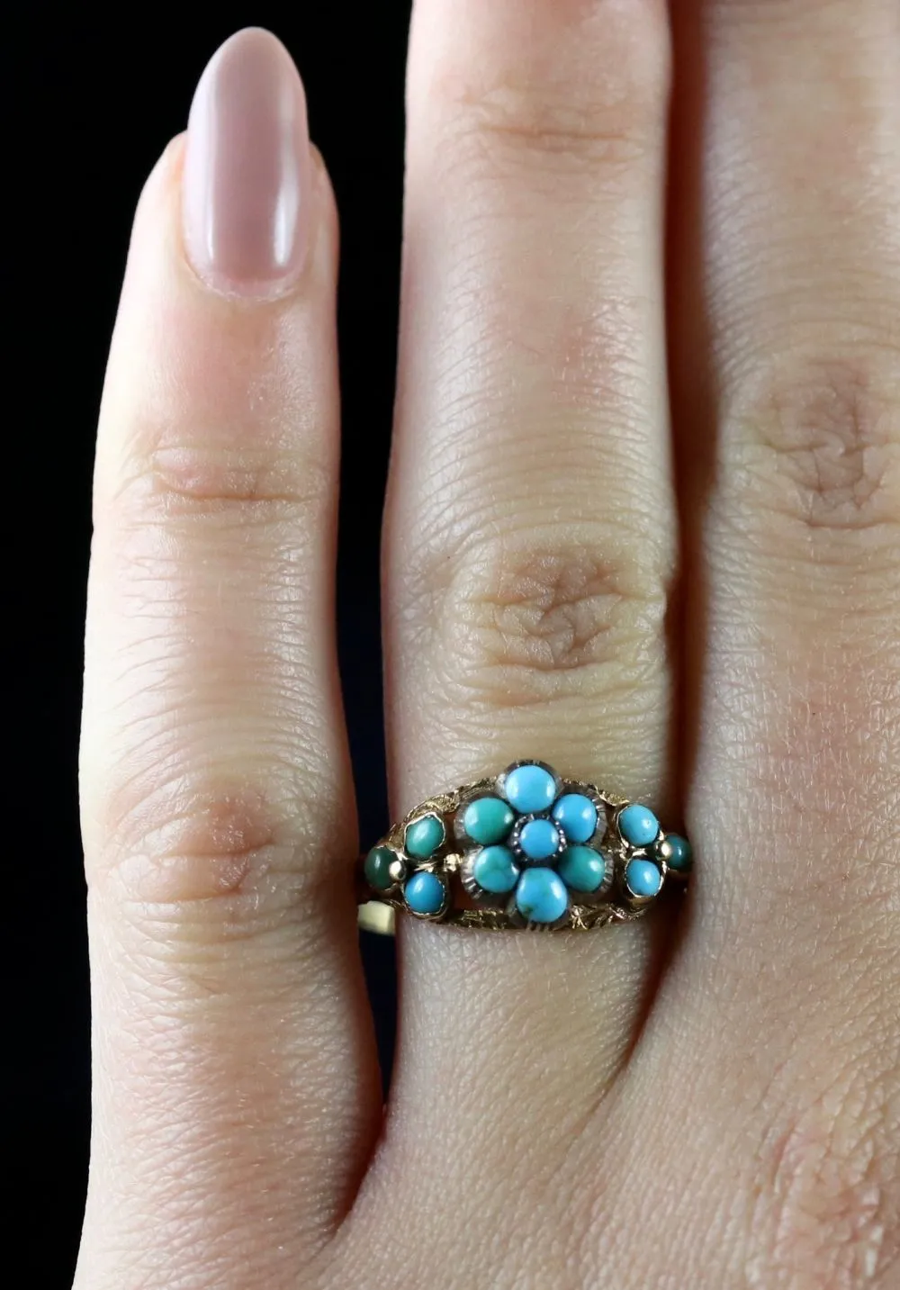 Antique Georgian Turquoise Cluster Flower Ring Gold Circa 1810