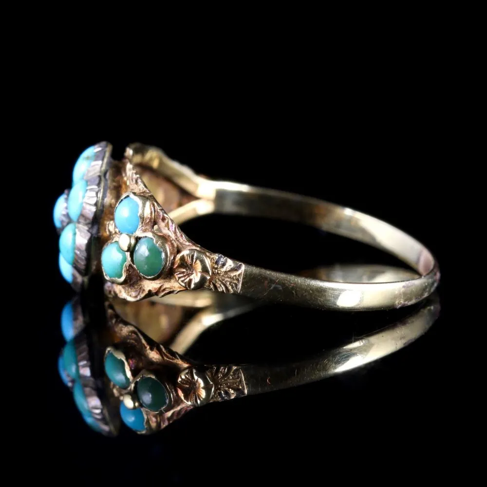 Antique Georgian Turquoise Cluster Flower Ring Gold Circa 1810