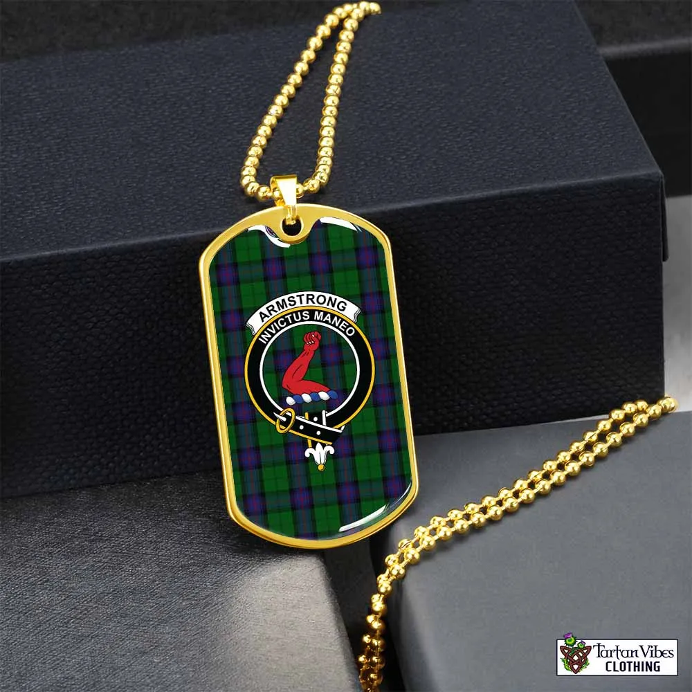 Armstrong Tartan Dog Tag Necklace with Family Crest