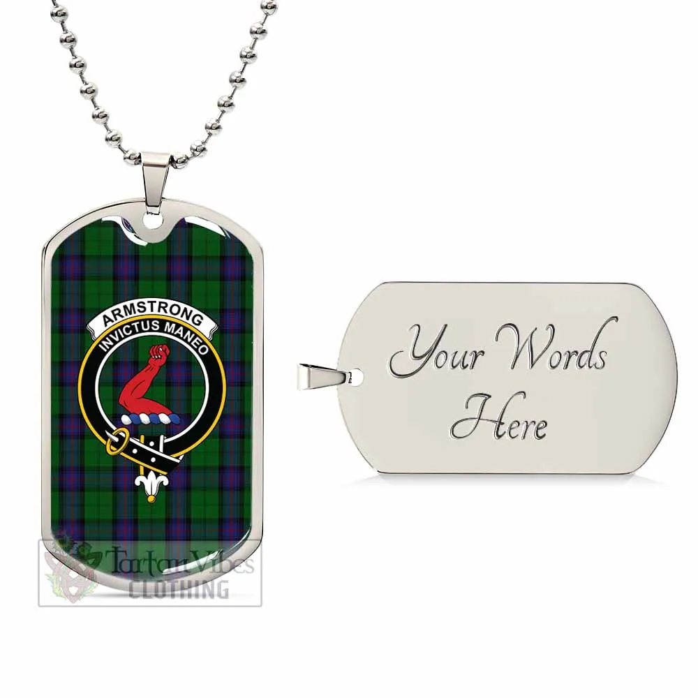 Armstrong Tartan Dog Tag Necklace with Family Crest