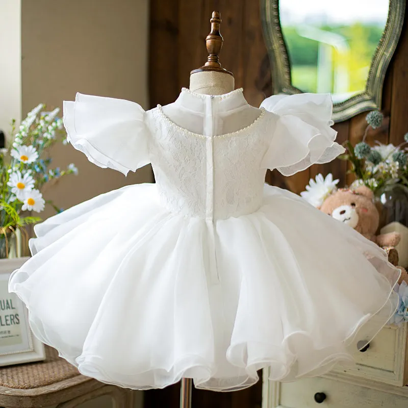 Baby Girls Dress Toddlers Summer White Small Fly Sleeve Vintage Palace Puffy Christening Dress