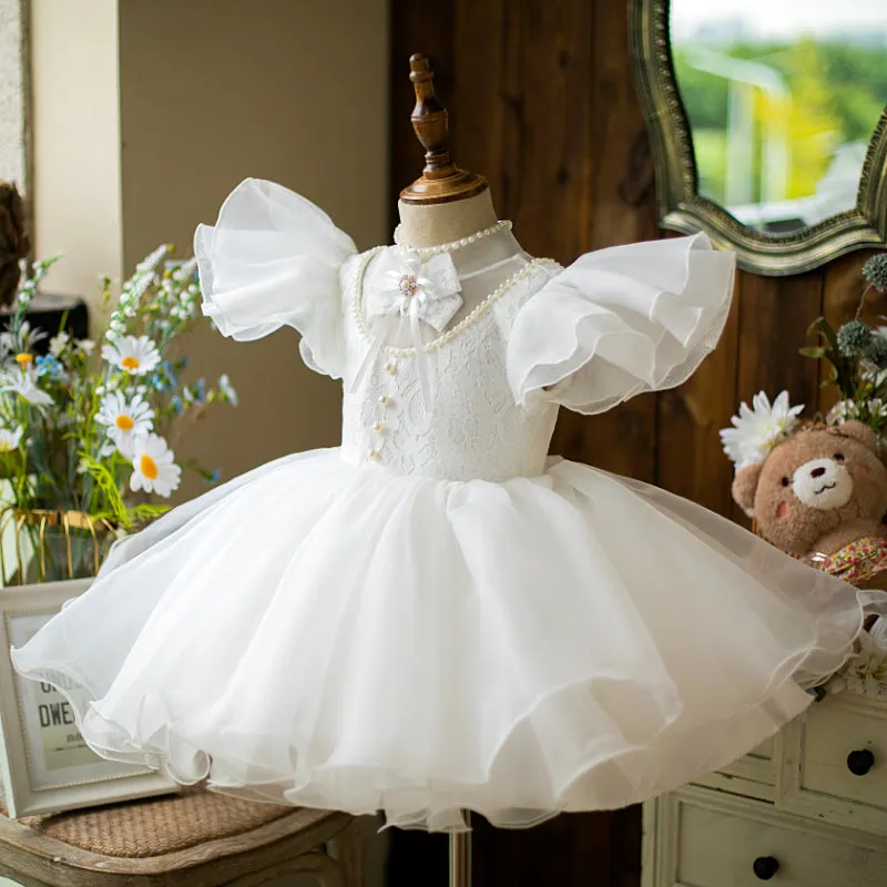 Baby Girls Dress Toddlers Summer White Small Fly Sleeve Vintage Palace Puffy Christening Dress