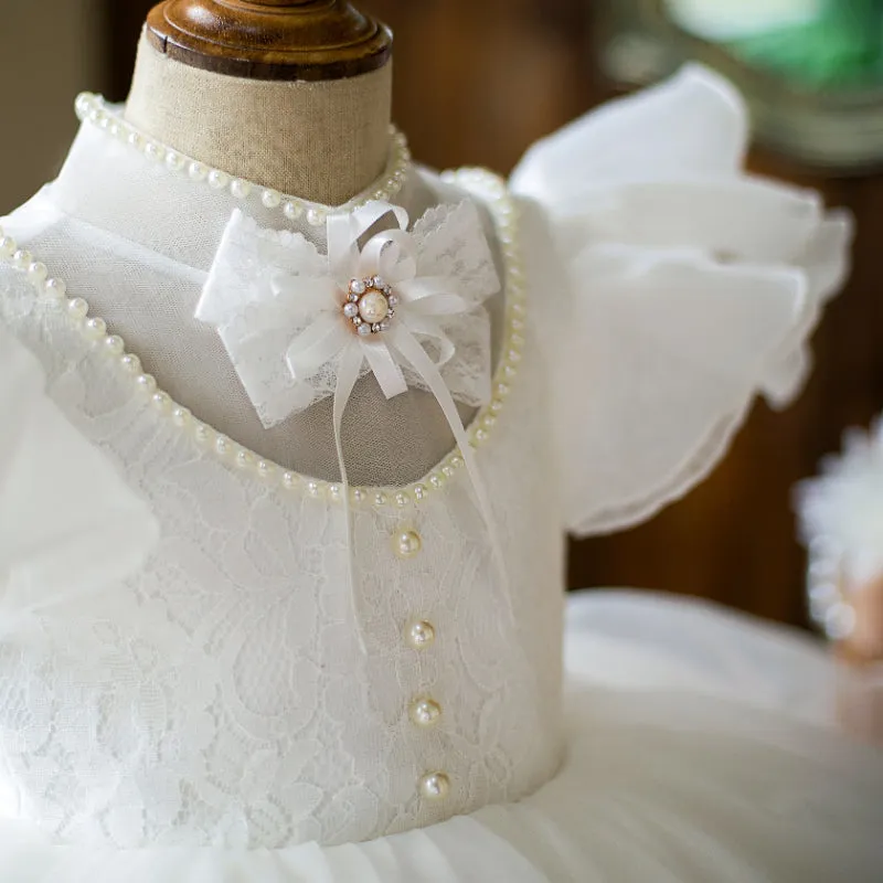 Baby Girls Dress Toddlers Summer White Small Fly Sleeve Vintage Palace Puffy Christening Dress