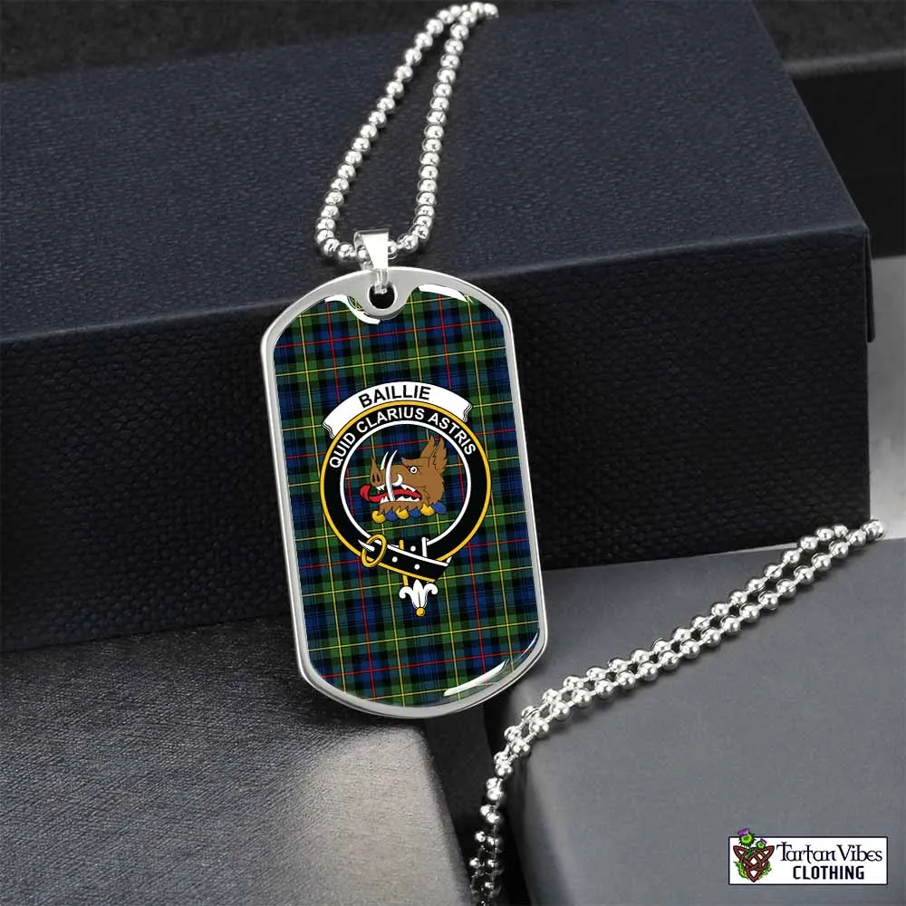 Baillie (Bailey) Tartan Dog Tag Necklace with Family Crest