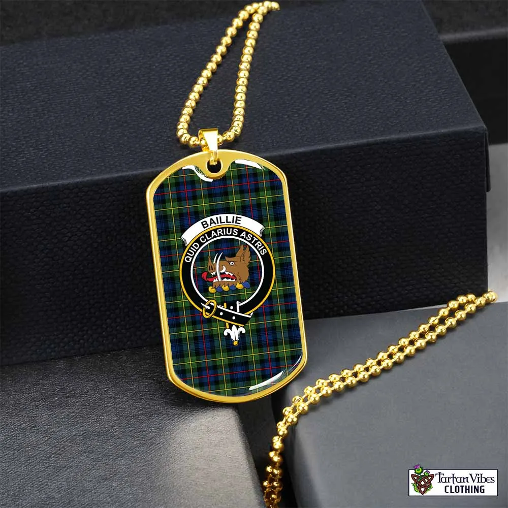 Baillie (Bailey) Tartan Dog Tag Necklace with Family Crest