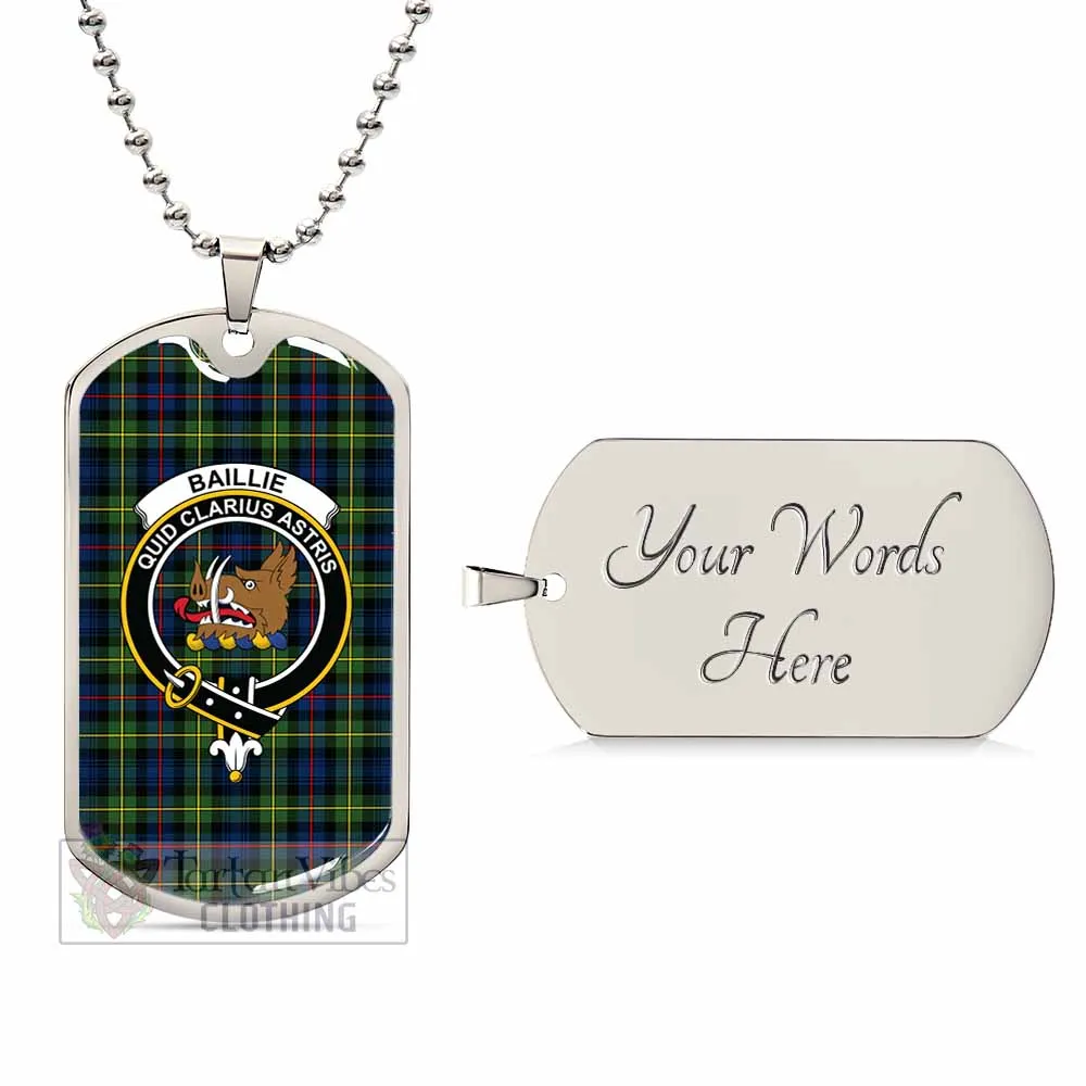 Baillie (Bailey) Tartan Dog Tag Necklace with Family Crest