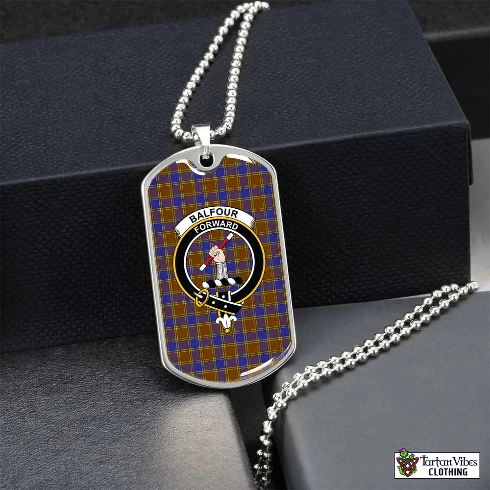 Balfour Tartan Dog Tag Necklace with Family Crest