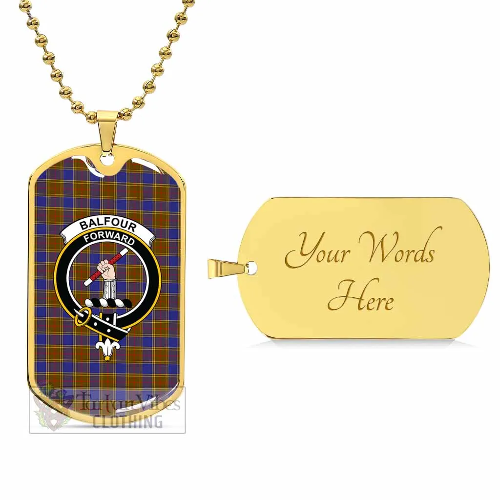 Balfour Tartan Dog Tag Necklace with Family Crest