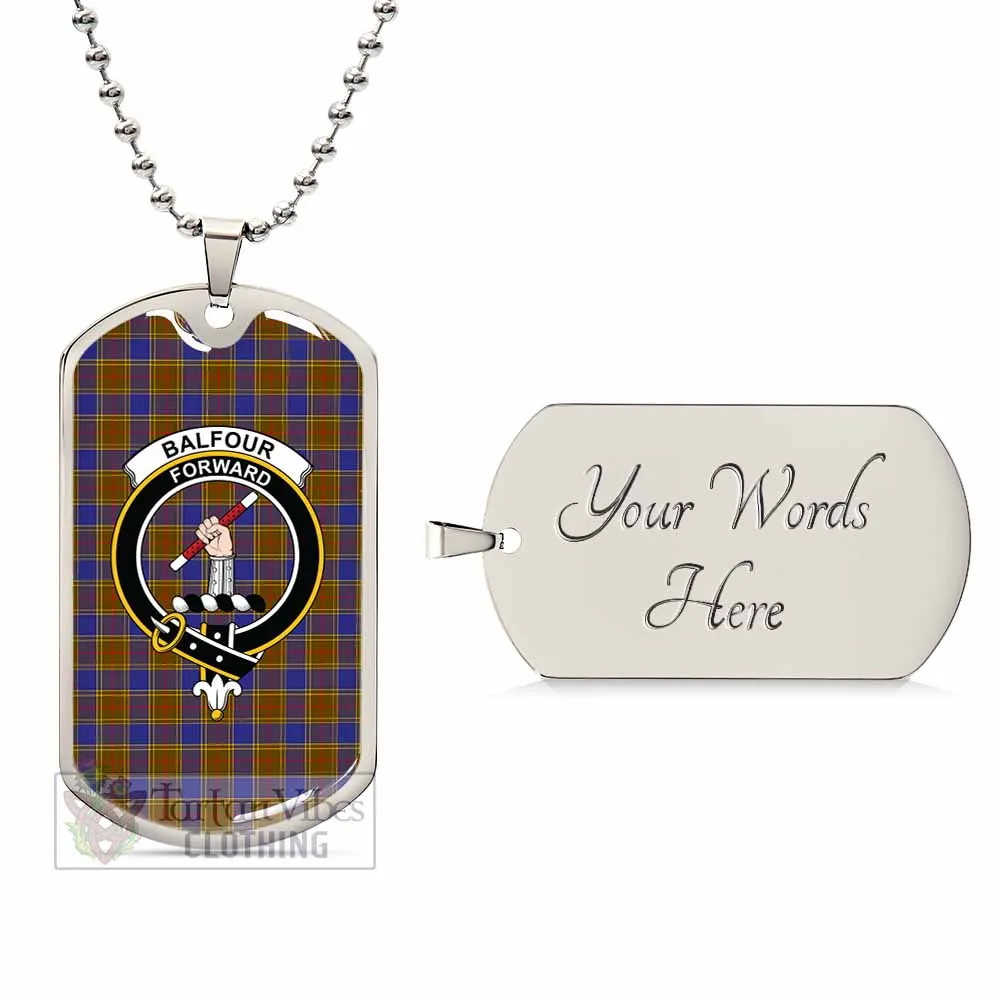 Balfour Tartan Dog Tag Necklace with Family Crest